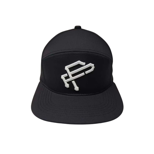 PF 6-Panel Flat Brim Hat — Black