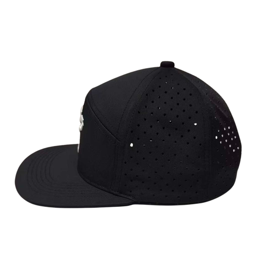 PF 6-Panel Flat Brim Hat — Black