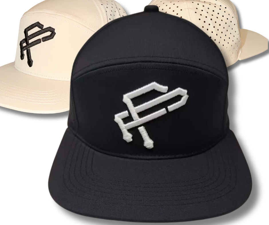 PF 6-Panel Flat Brim Hat — Black