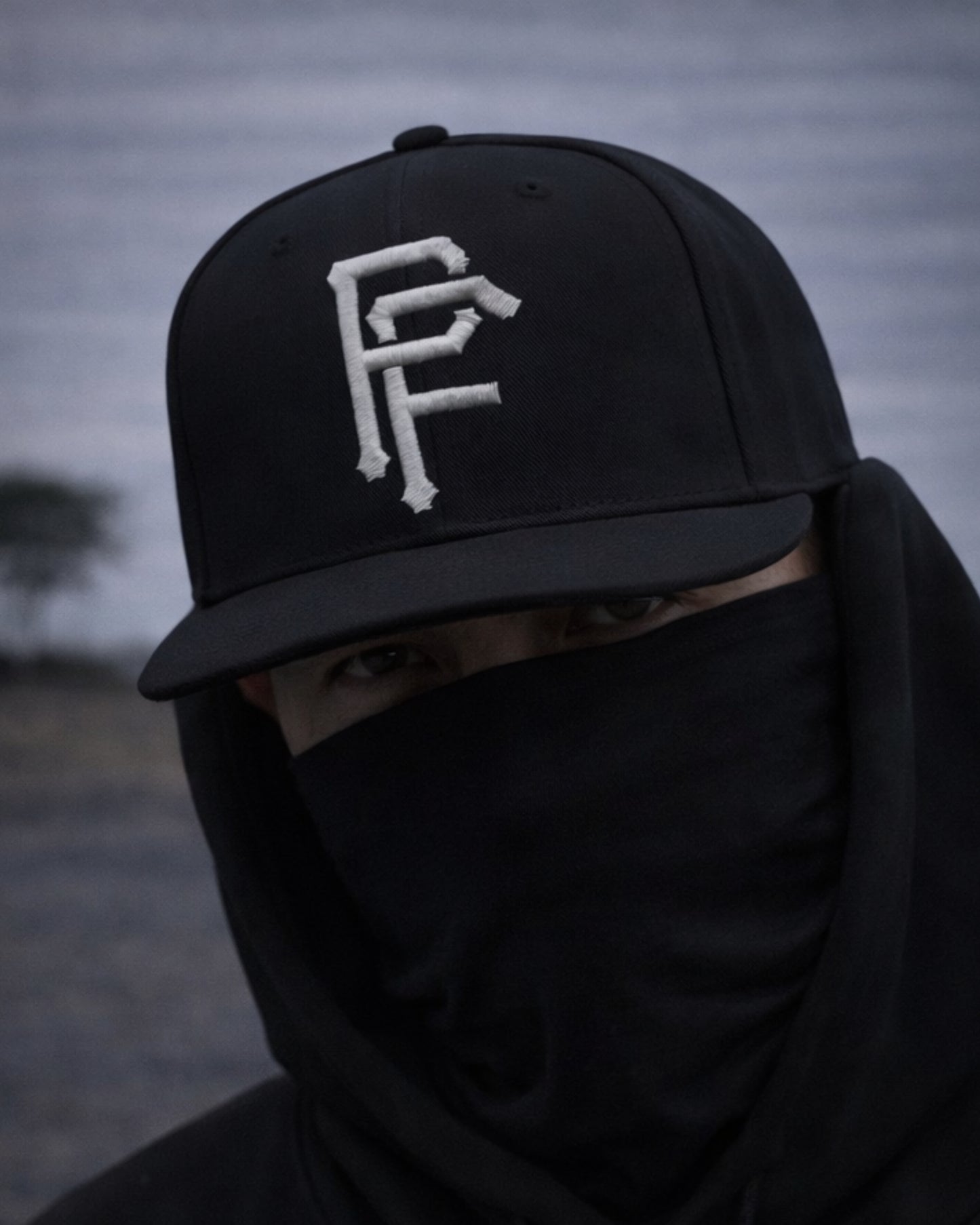PF 5-Panel Flat Brim Hat — Black
