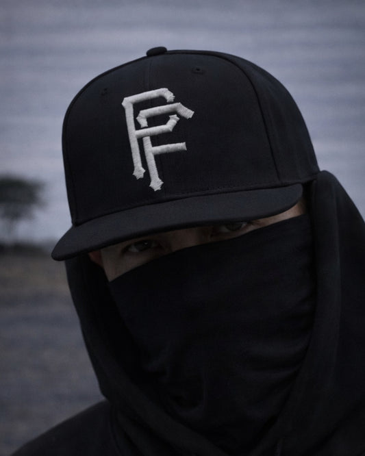 PF 5-Panel Flat Brim Hat — Black