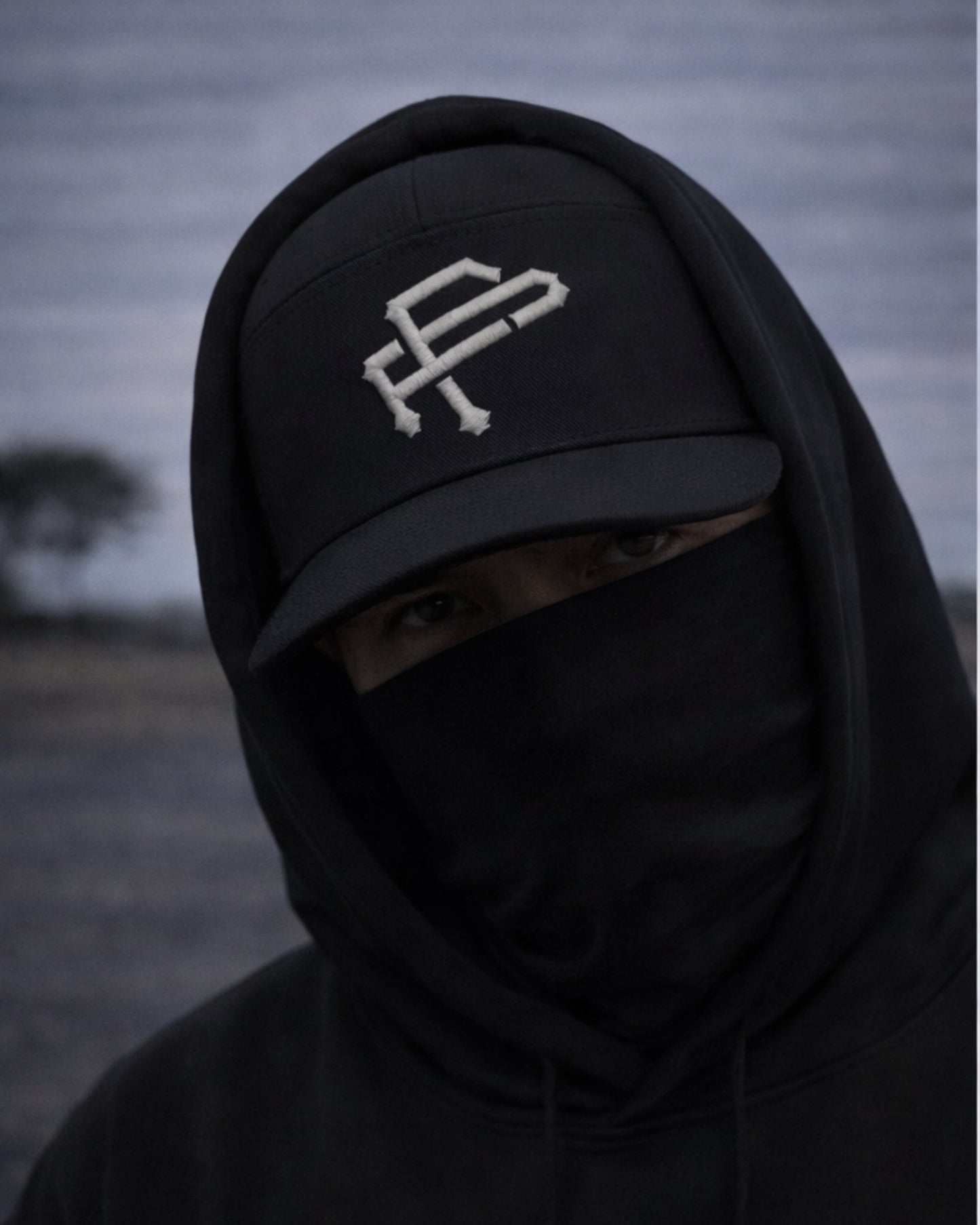 PF 6-Panel Flat Brim Hat — Black